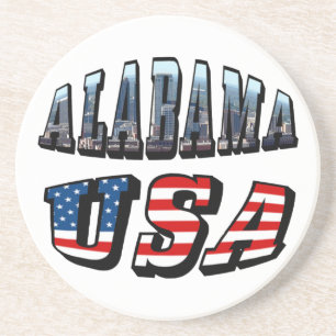 Alabama Picture and USA Flag Font Coaster