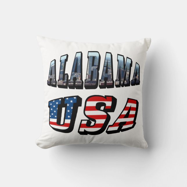 Alabama Picture and USA Flag Font Cushion (Front)