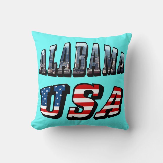 Alabama Picture and USA Flag Font Cushion (Front)