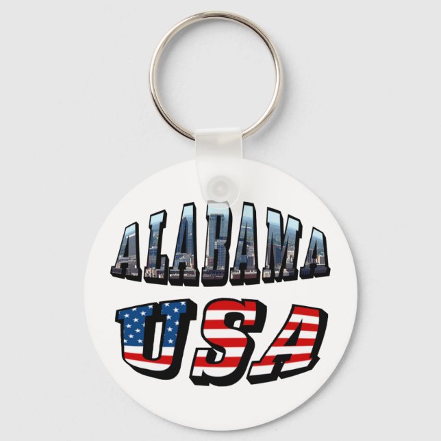 Alabama Picture and USA Flag Font Key Ring (Front)