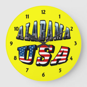 Alabama Picture and USA Flag Font Large Clock