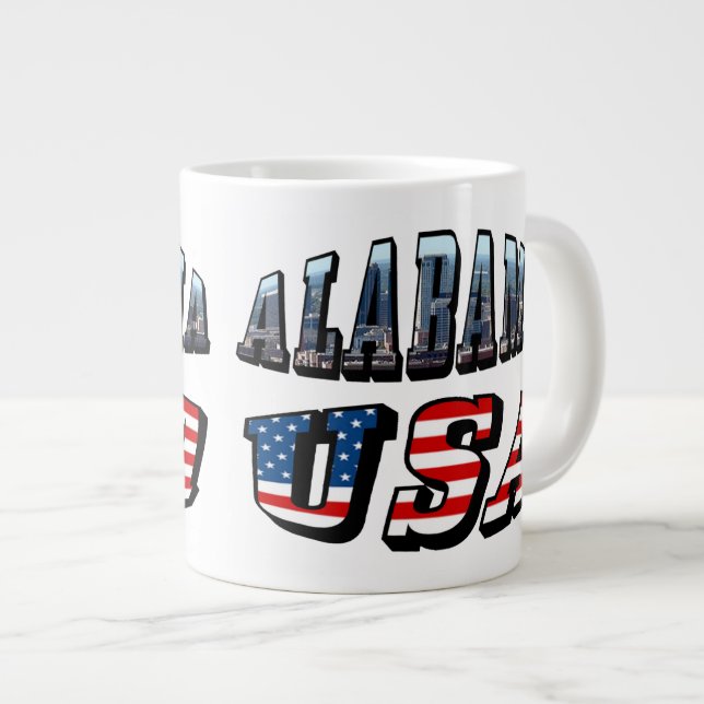 Alabama Picture and USA Flag Font Large Coffee Mug (Front Right)
