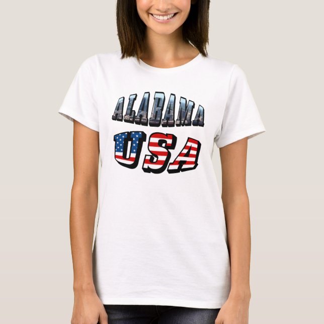 Alabama Picture and USA Flag Font T-Shirt (Front)