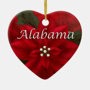 Alabama  Red Poinsettia Heart Ornament