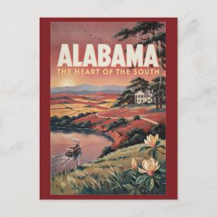 Alabama River Boat Illustration Travel Art Vintage Postcard