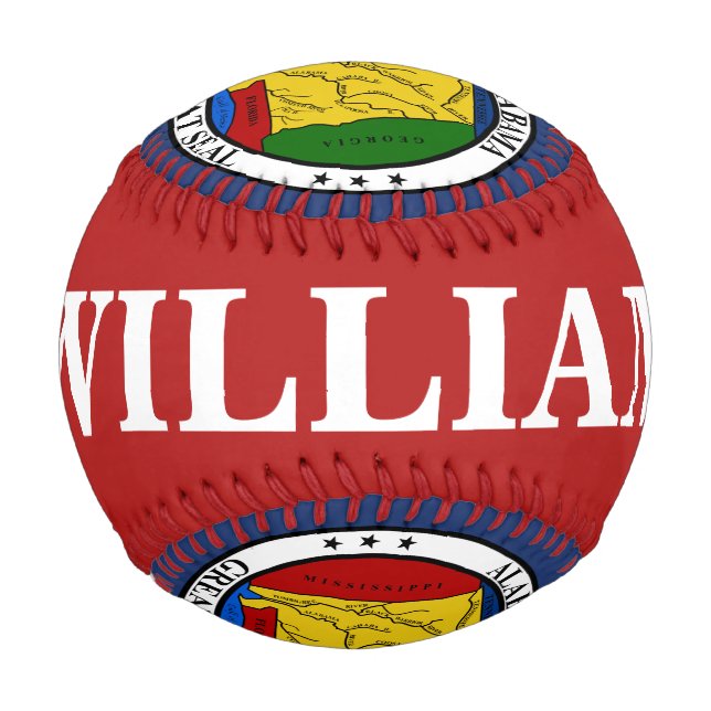 Alabama Seal with Customisable Name and Year Baseball (Back)