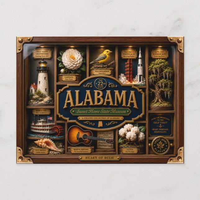 Alabama Shadow Box 3D Figurine State Postcard (Front)