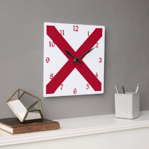 Alabama: St Andrew Crimson Cross Flag Square Wall Clock