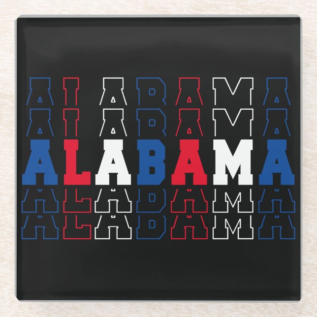 Alabama Stacked Word Art Glass Coaster (Front)