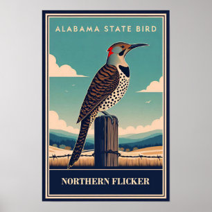 Alabama State Bird - Northern Flicker Vintage Poster