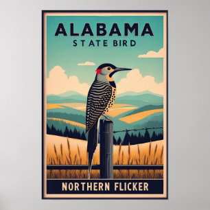 Alabama State Bird - Northern Flicker Vintage Poster
