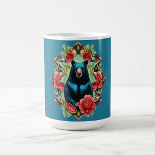 Alabama State Black Bear Surrounded by Camellia Coffee Mug
