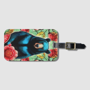 Alabama State Black Bear Surrounded by Camellia Luggage Tag