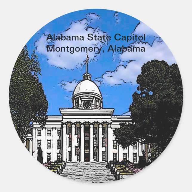 Alabama State Capitol in Montgomery (Cartoon) Classic Round Sticker (Front)