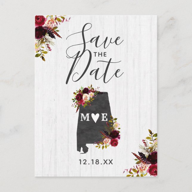 Alabama State Destination Rustic Save the Date Announcement Postcard (Front)