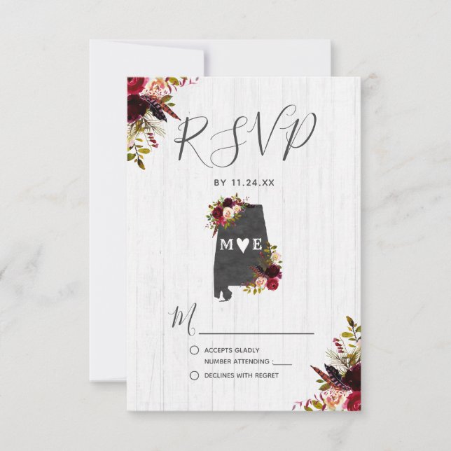 Alabama State Destination Rustic Wedding RSVP (Front)