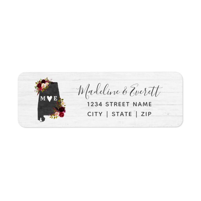 Alabama State Destination Wedding Return Address Label (Front)