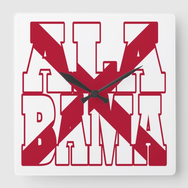 Alabama state flag text square wall clock (Front)