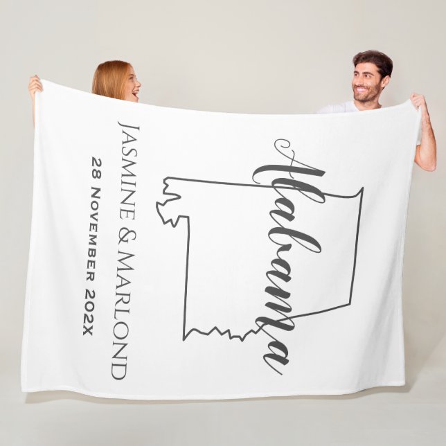 Alabama state map outline couple personalised    fleece blanket (In Situ)