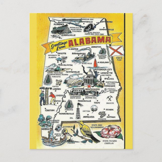 Alabama State Map Postcard (Front)