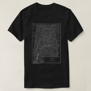 Alabama State Map White on Dark Tee