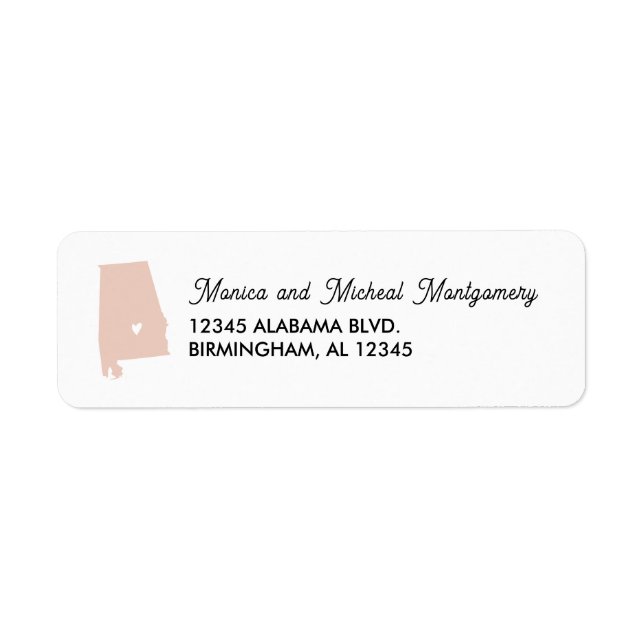 Alabama State Map with Heart - ANY COLOR!  Return Address Label (Front)