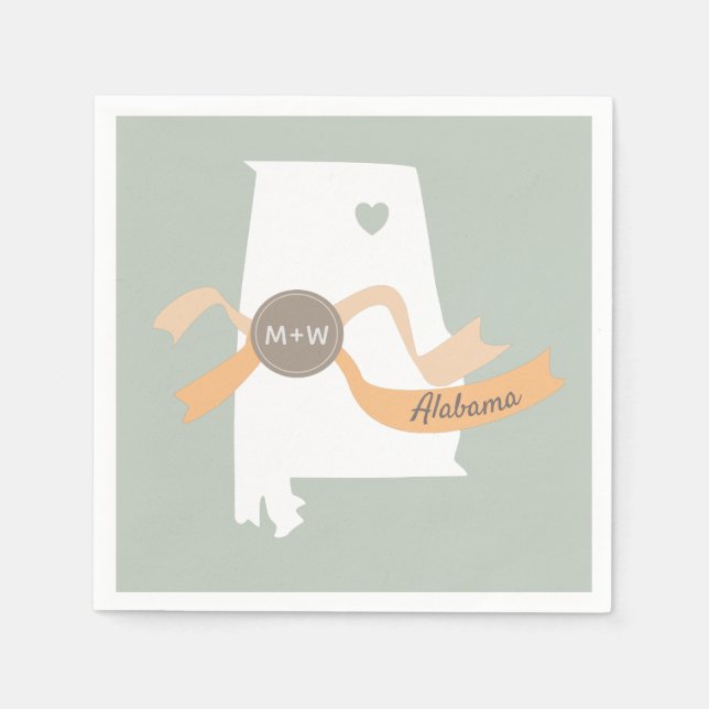Alabama state map with heart modern wedding custom napkin (Front)