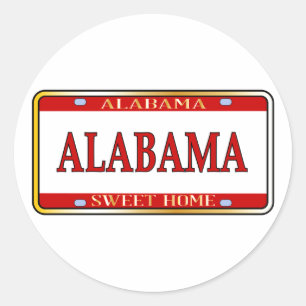 Alabama State Name License Plate Classic Round Sticker