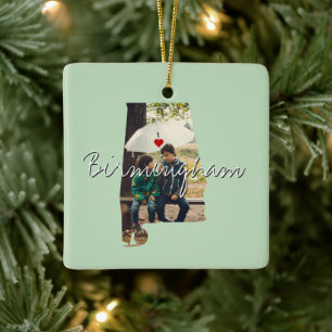 Alabama State Photo insert and town name Ceramic Ornament