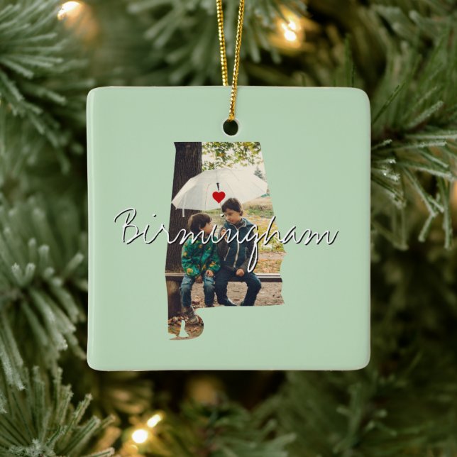 Alabama State Photo insert and town name Ceramic Ornament (Tree)