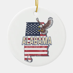 Alabama State United States Retro Map Vintage USA Ceramic Ornament