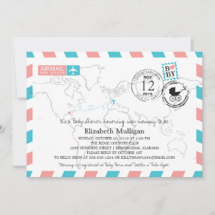 Alabama to Europe Airmail   Baby Shower Invitation