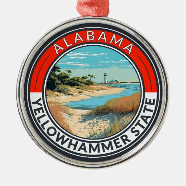 Alabama Travel Art Badge Metal Ornament (Front)
