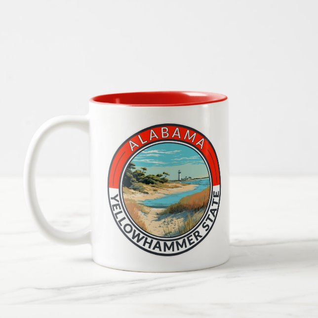 Alabama Travel Art Badge Two-Tone Coffee Mug (Left)