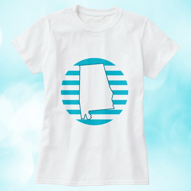 Alabama US State Retro Circle Blue T-Shirt (A tshirt with the state outline of Alabama in front of a retro style circle.)
