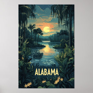 Alabama USA Art Vintage Illustration Travel Poster