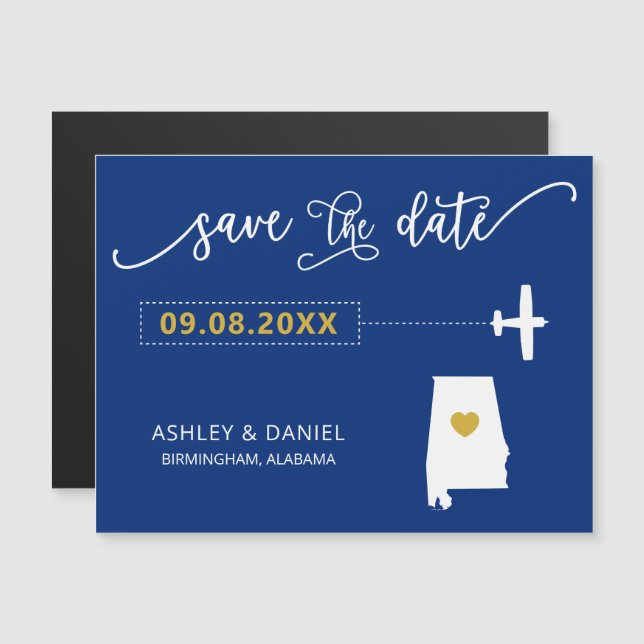 Alabama Wedding Save the Date Card, Map Magnetic Invitation (Front/Back)