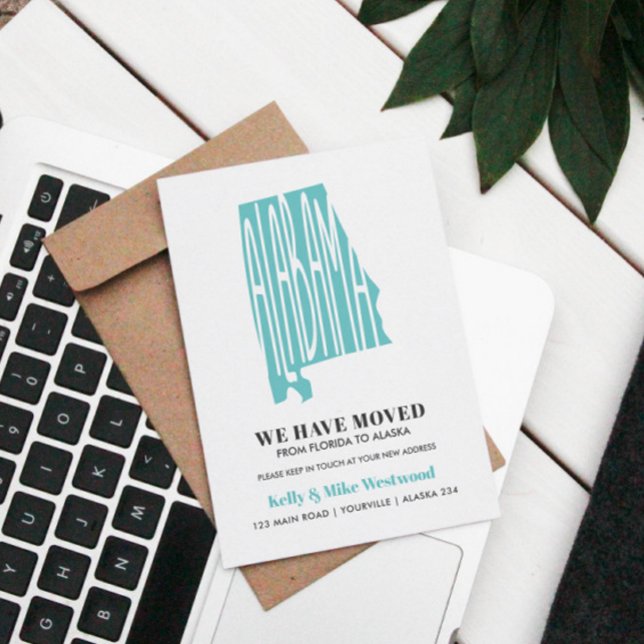 ALABAMA We've moved New address New Home   Postcar Postcard (ANNOUNCE YOUR MOVING WITH THIS ELEGANT POSTCARD WITH ALABAMA STATE IN BLUE EDITABLE COLOR)