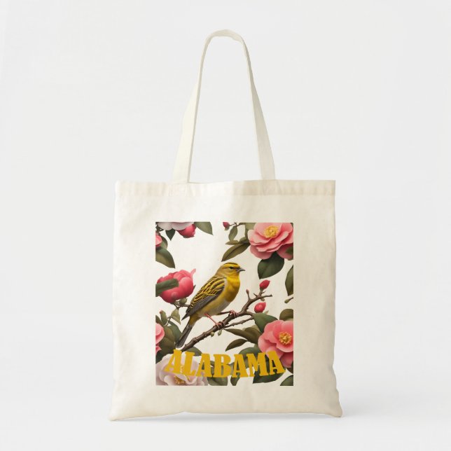 Alabama Yellowhammer Bird And Camellia Cut Out Tote Bag (Front)