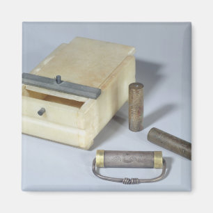 Alabaster box and bronze and silver seal cylinders magnet