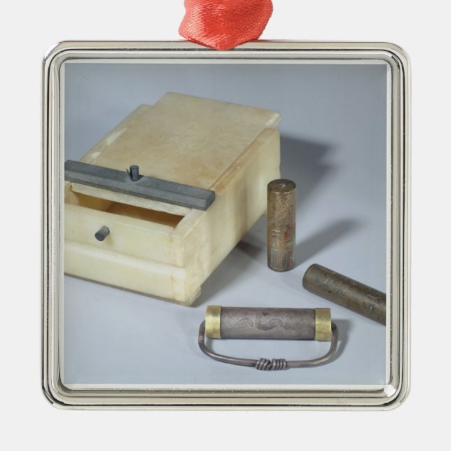 Alabaster box and bronze and silver seal cylinders metal tree decoration (Front)