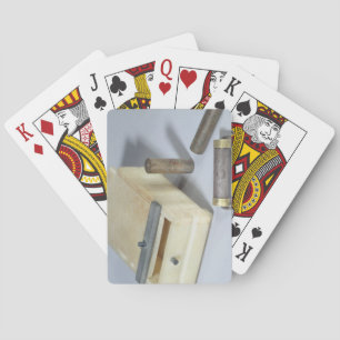 Alabaster box and bronze and silver seal cylinders playing cards