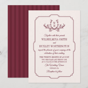 Alabaster & Burgundy Greenery Monogram Wedding Invitation