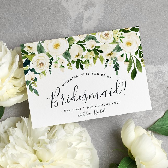 Alabaster Floral Be My Bridesmaid Card (Creator Uploaded)