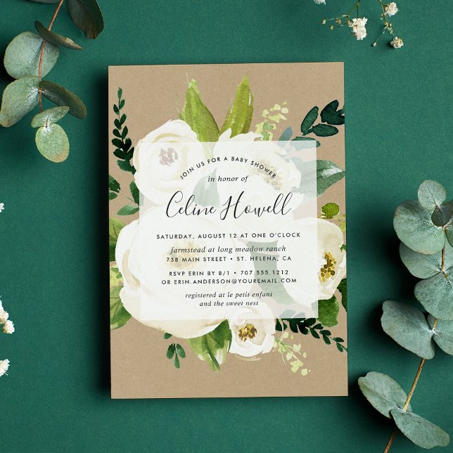 Alabaster Floral Kraft Baby Shower Invitation (Creator Uploaded)