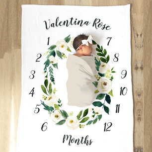 Alabaster Floral Monthly Baby Milestone Fleece Blanket
