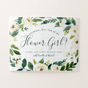 Alabaster Floral   Personalised Be My Flower Girl Jigsaw Puzzle