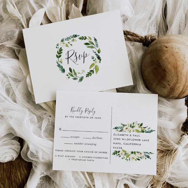 Alabaster Floral RSVP Postcard with Meal Choice (Creator Uploaded)
