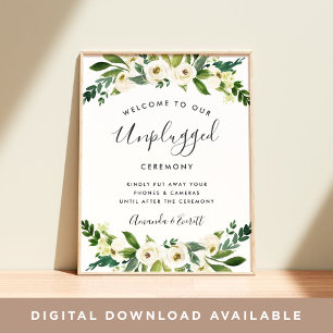 Alabaster Floral Unplugged Wedding Ceremony Sign