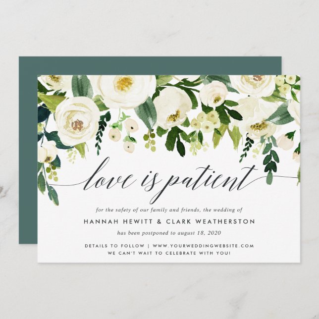 Alabaster Floral Wedding Postponement Announcement (Front/Back)
